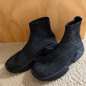 Black Knit High-Top Sneakers